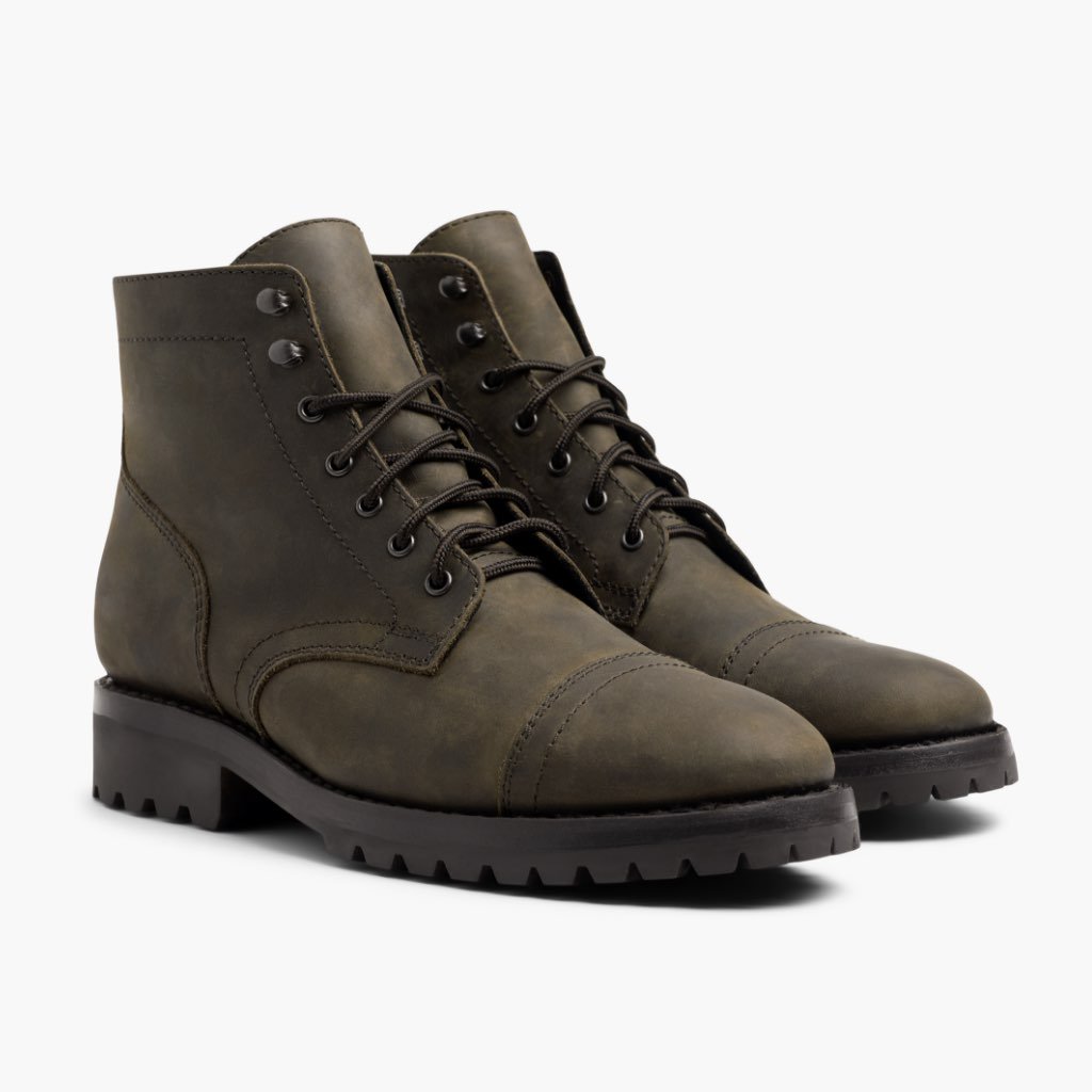 Thursday Captain Leather Men's Lace Up Boots Olive | AU50GSO