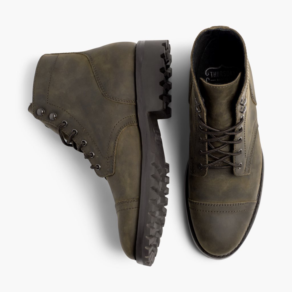 Thursday Captain Leather Men's Lace Up Boots Olive | AU50GSO