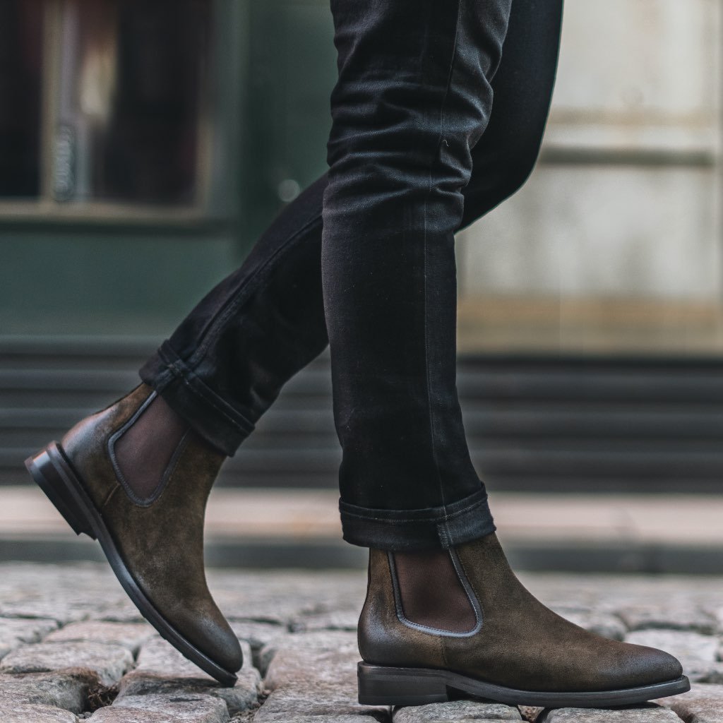 Thursday Duke Suede Men's Chelsea Boots Olive | AU8TCE