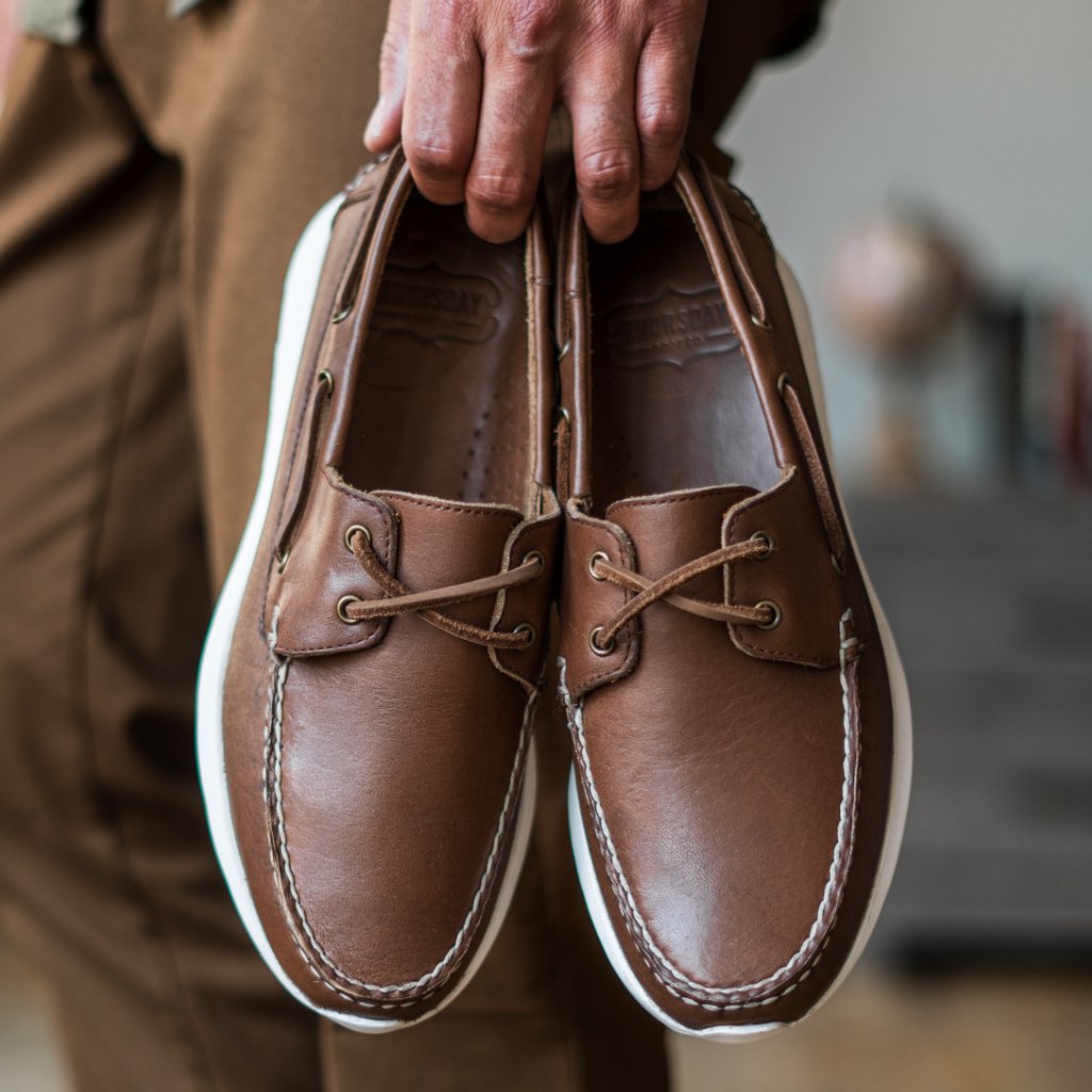 Thursday Handsewn Runner Leather Men's Boat Shoes Coffee | AU364DFM