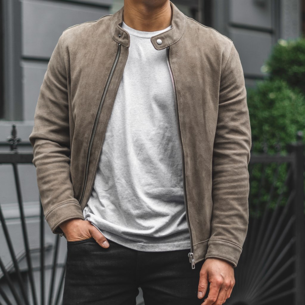 Thursday Racer Suede Men's Jackets Taupe | AU329CTV