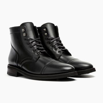 Thursday Captain Leather Men's Lace Up Boots Black | AU4OKI