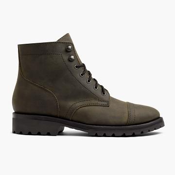 Thursday Captain Leather Men's Lace Up Boots Olive | AU50GSO